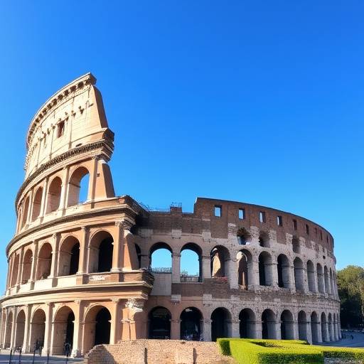 Il Colosseo a Roma, con un cielo azzurro sullo sfondo