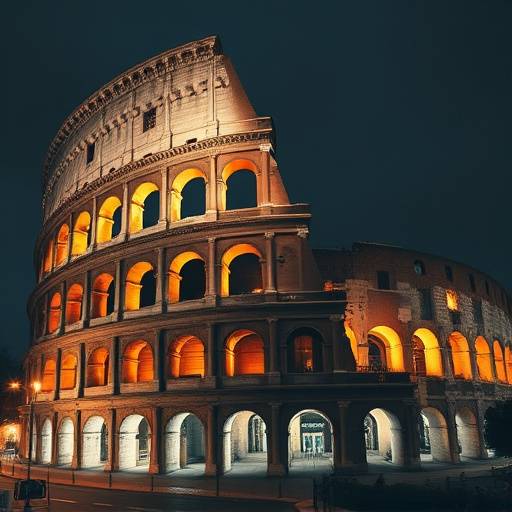 Il Colosseo illuminato di notte durante un evento culturale.