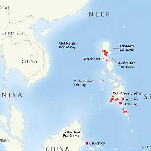 Mappa del Mar Cinese Meridionale che mostra le rivendicazioni territoriali contestate