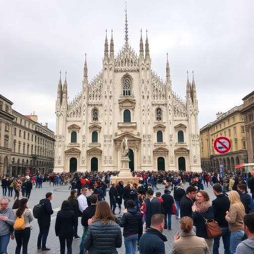 Piazza Duomo a Milano affollata di persone.