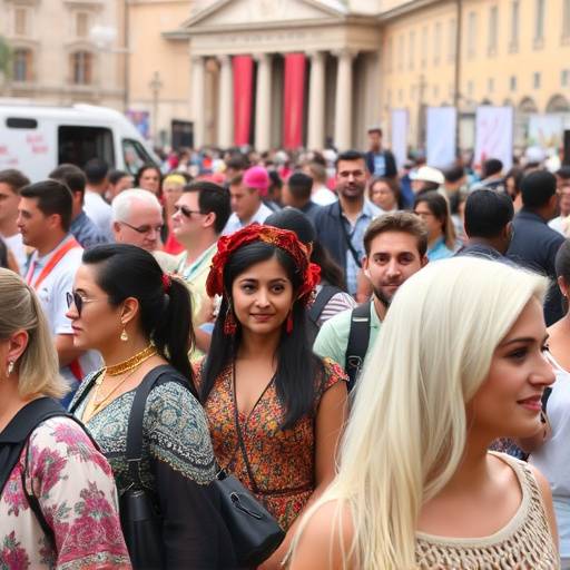 Un gruppo di persone di diverse etnie che partecipano a un evento culturale a Roma